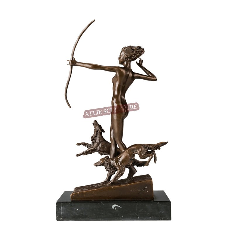 Greek Goddess 'Artemis' Bronze Sculpture with Marble Base - Ideal Place Market