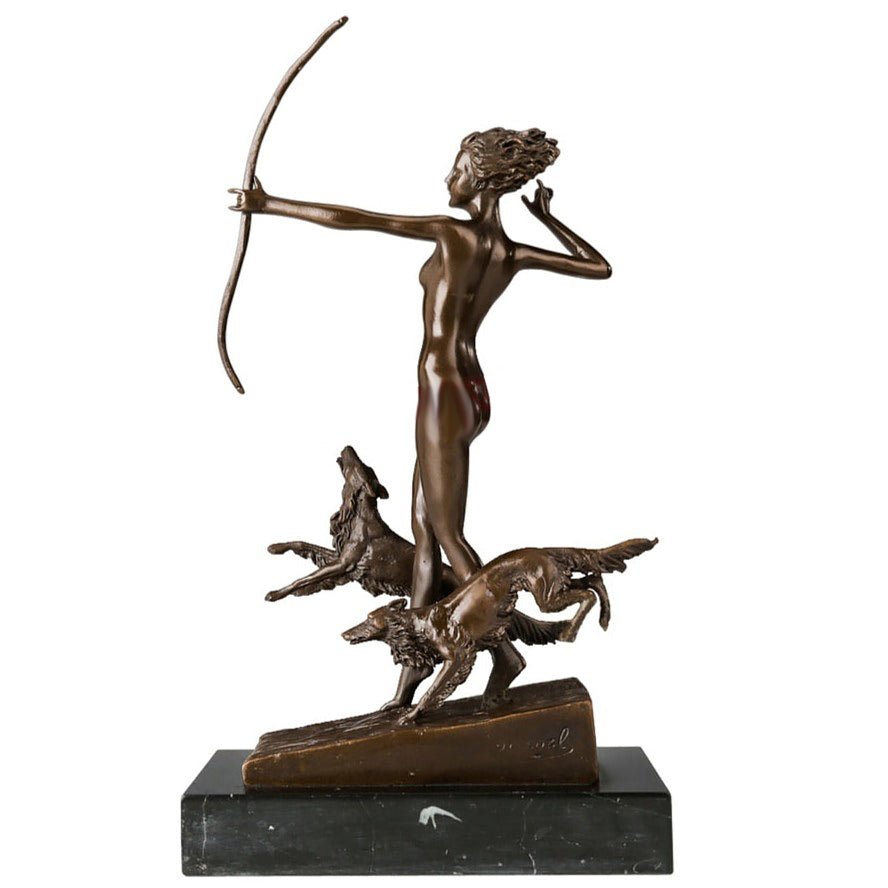 Greek Goddess 'Artemis' Bronze Sculpture with Marble Base - Ideal Place Market