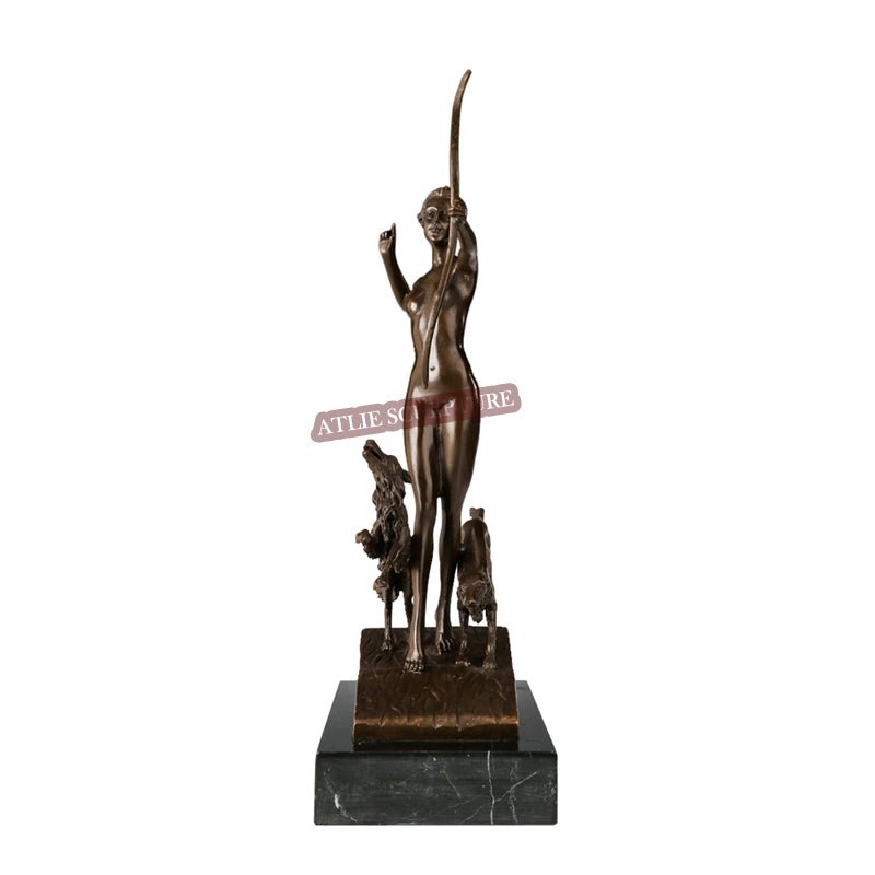 Greek Goddess 'Artemis' Bronze Sculpture with Marble Base - Ideal Place Market