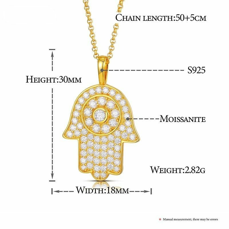 Hamsa Hand in 925 Silver & Moissanite Pendant Necklace - Ideal Place Market