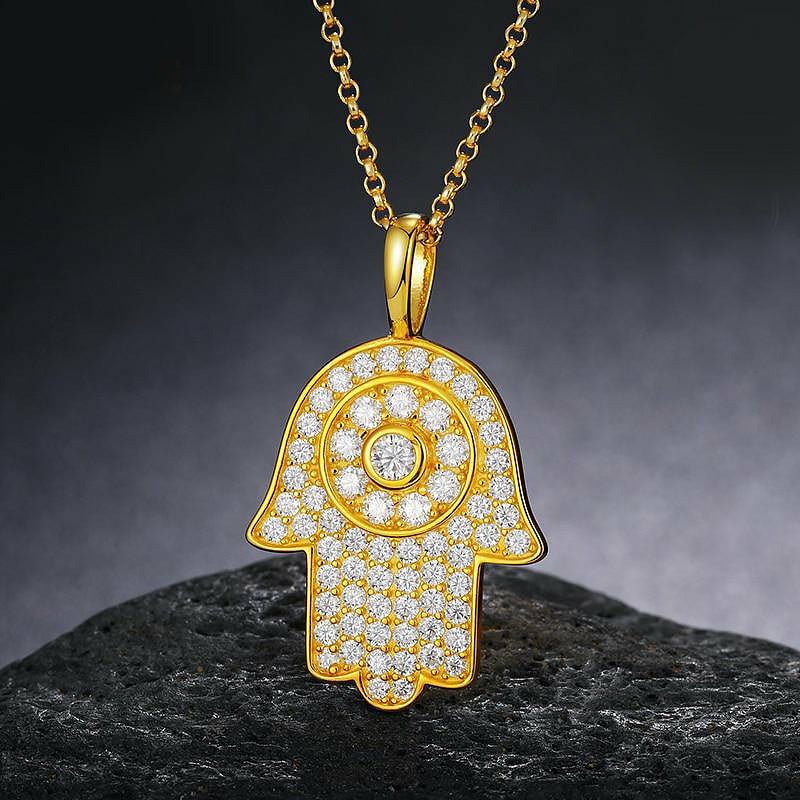 Hamsa Hand in 925 Silver & Moissanite Pendant Necklace - Ideal Place Market