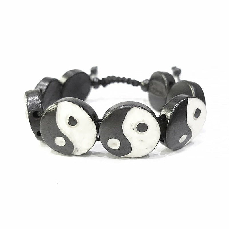 Hand Carved Tibetan Ying Yang Taiji Yak Bone Adjustable Bracelet - Ideal Place Market