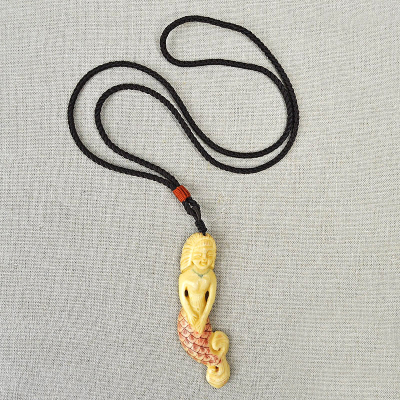 Hand Carved Yak Bone Mermaid Pendant Necklace - Ideal Place Market