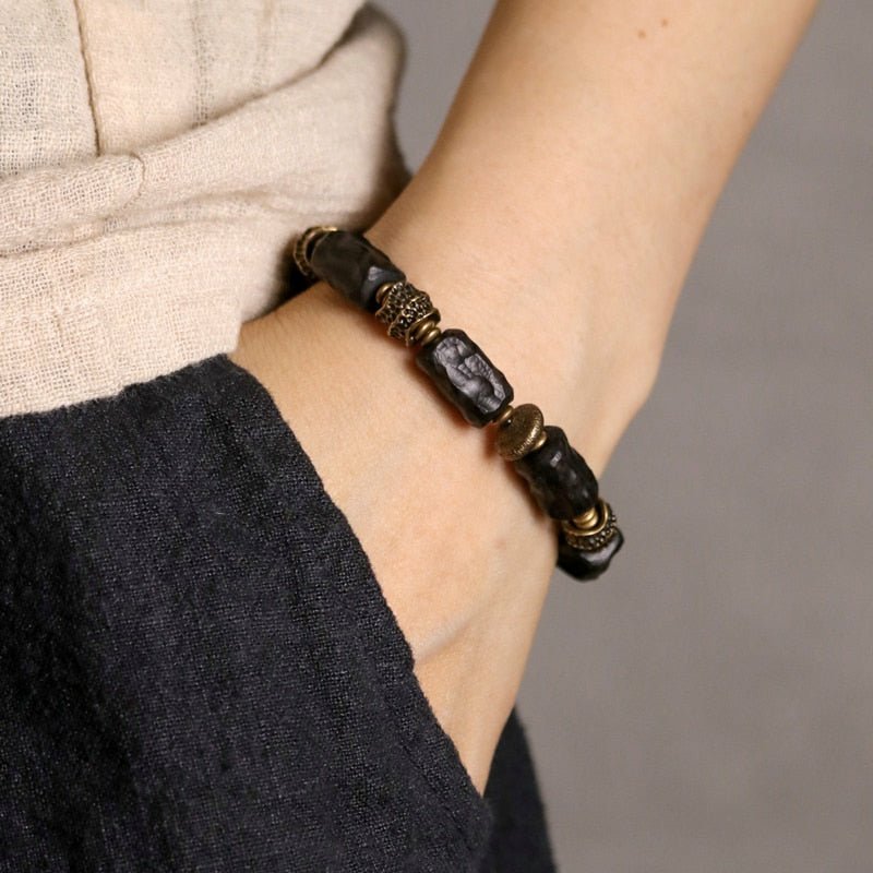 Hand Crafted Ebony Wood & Hammered Copper Beaded Bracelet - Ideal Place Market