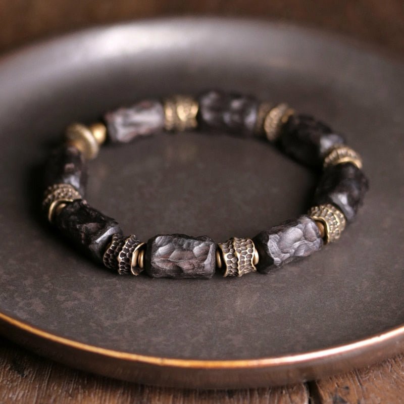 Hand Crafted Ebony Wood & Hammered Copper Beaded Bracelet - Ideal Place Market