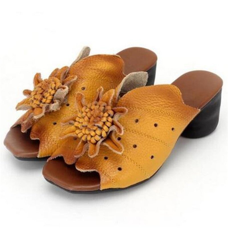 Hand-Cut Supple Tanned Leather Abstract Floral Summer Slipper Sandals - Ideal Place Market