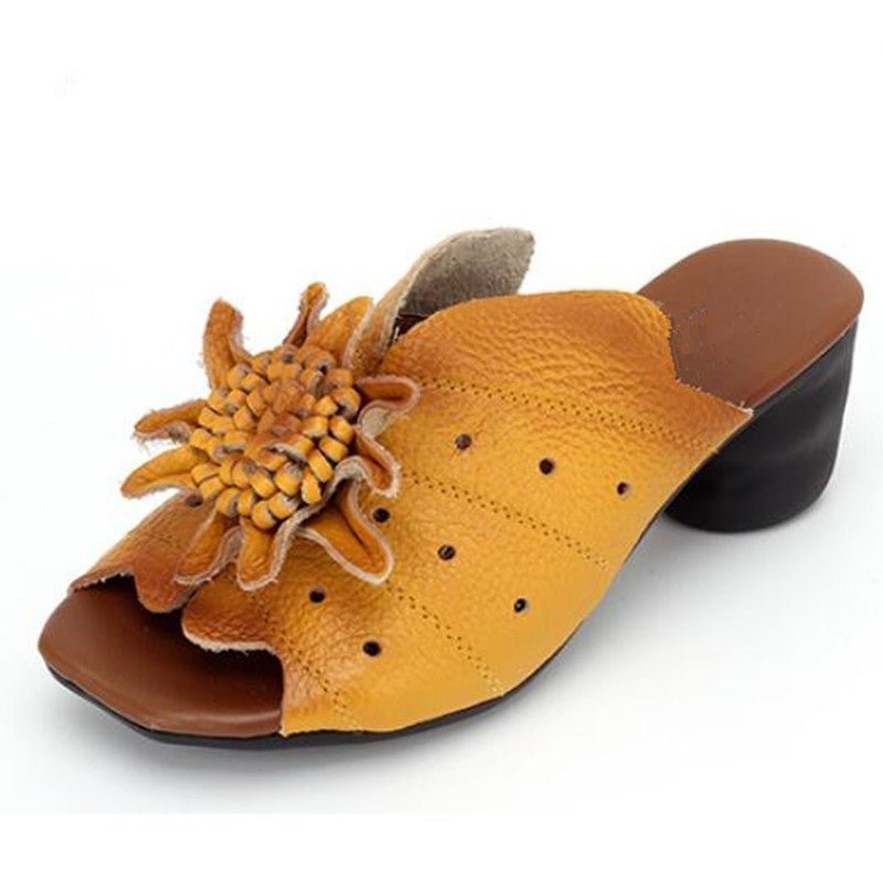 Hand-Cut Supple Tanned Leather Abstract Floral Summer Slipper Sandals - Ideal Place Market