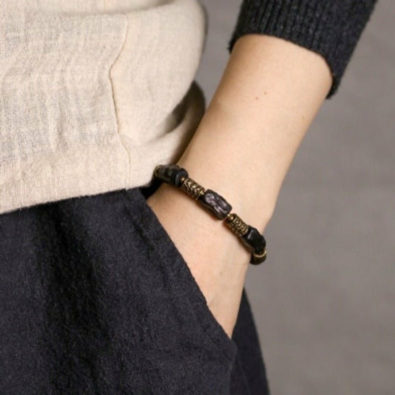 Hand Hammered Copper & Ebony Wood Beaded Bracelet - Ideal Place Market