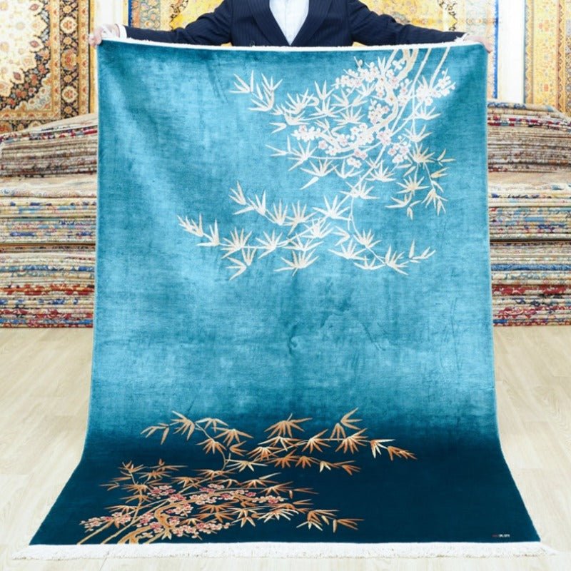 Hand-Knotted Bamboo Flora 100% Silk Rug - Ideal Place Market