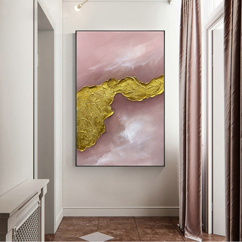 Hand-Painted Abstract ’Veins of Gold’ Canvas Painting