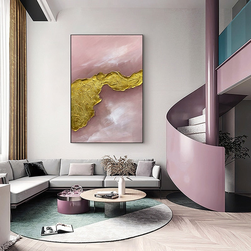 Hand-Painted Abstract ’Veins of Gold’ Canvas Painting