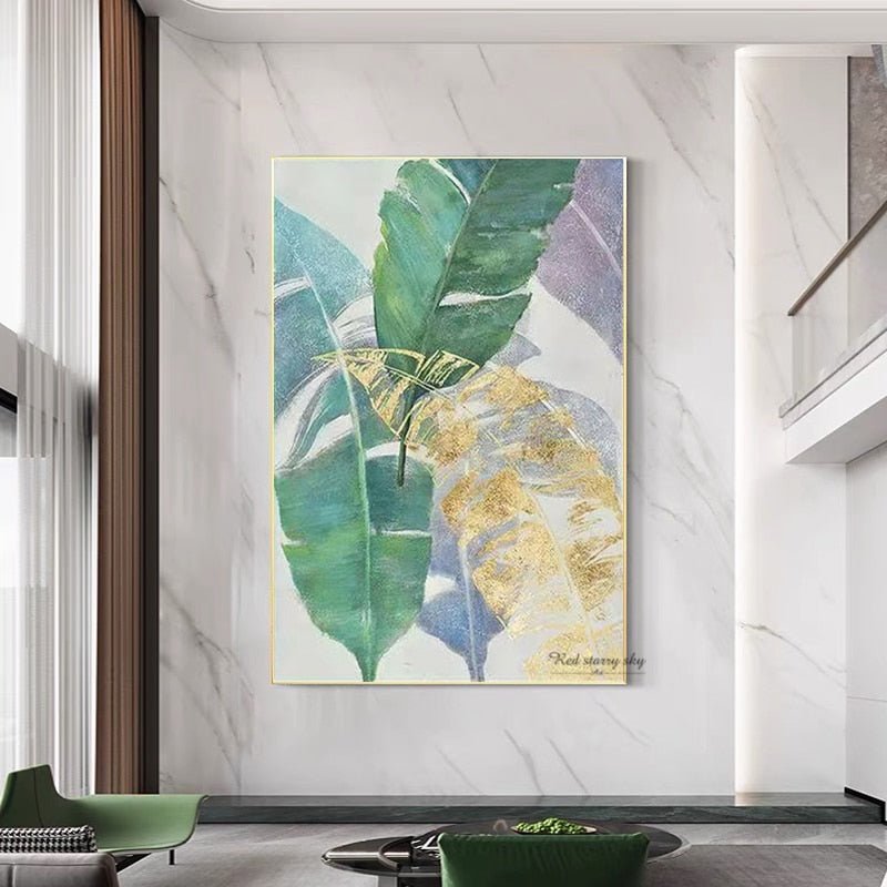 Hand-Painted Banana Leaf Gold Foil Painting - Ideal Place Market