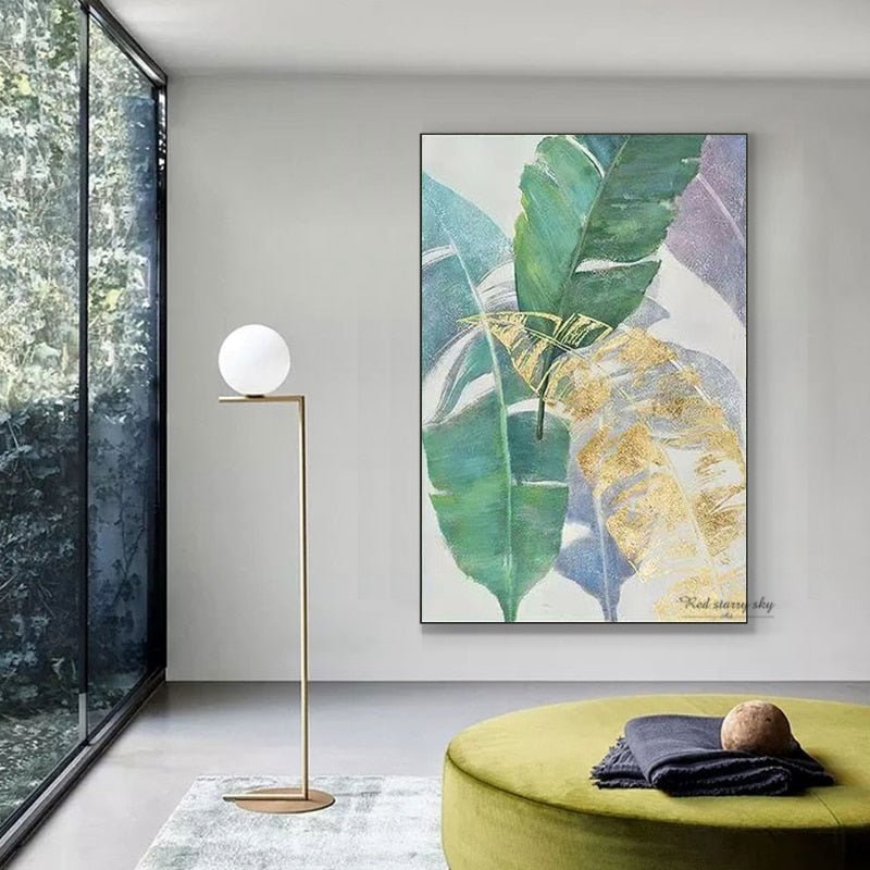 Hand-Painted Banana Leaf Gold Foil Painting - Ideal Place Market