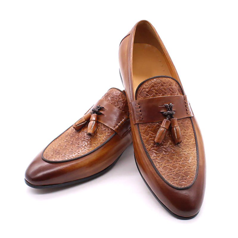 Hand Painted Cowhide Tassel Loafers for Men - Ideal Place Market