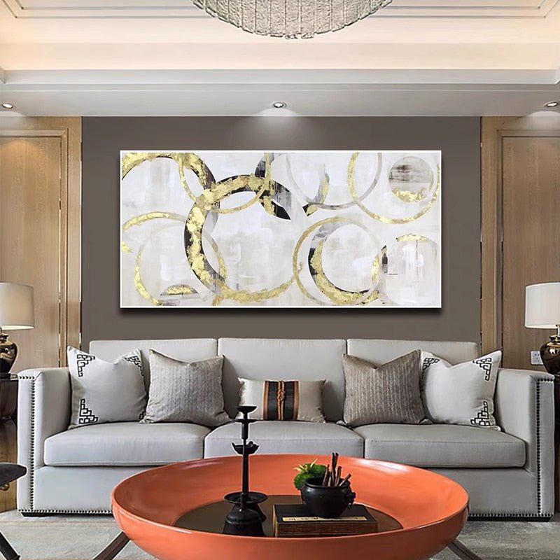 Hand-Painted Golden Ring Contemporary Canvas Artwork - Ideal Place Market