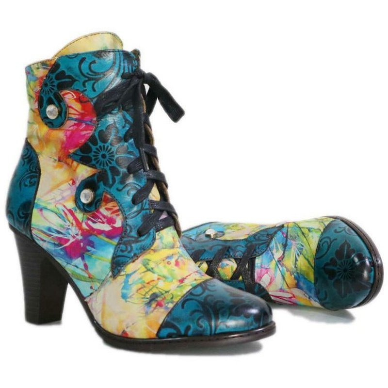 Hand-painted Leather Granny Boots - Ideal Place Market