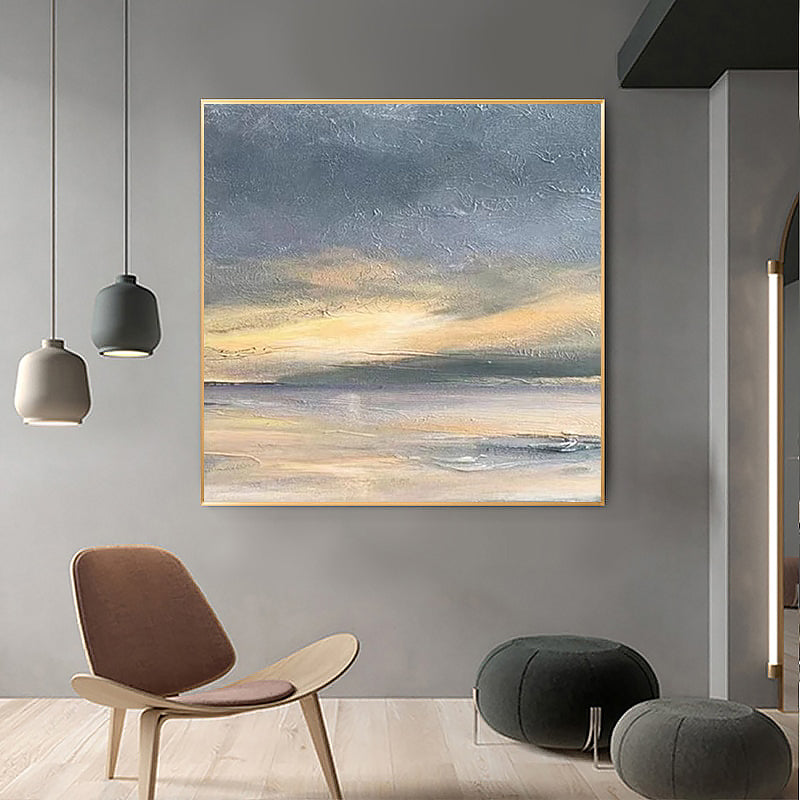 Hand-Painted Minimalist Skyscape Painting on Canvas