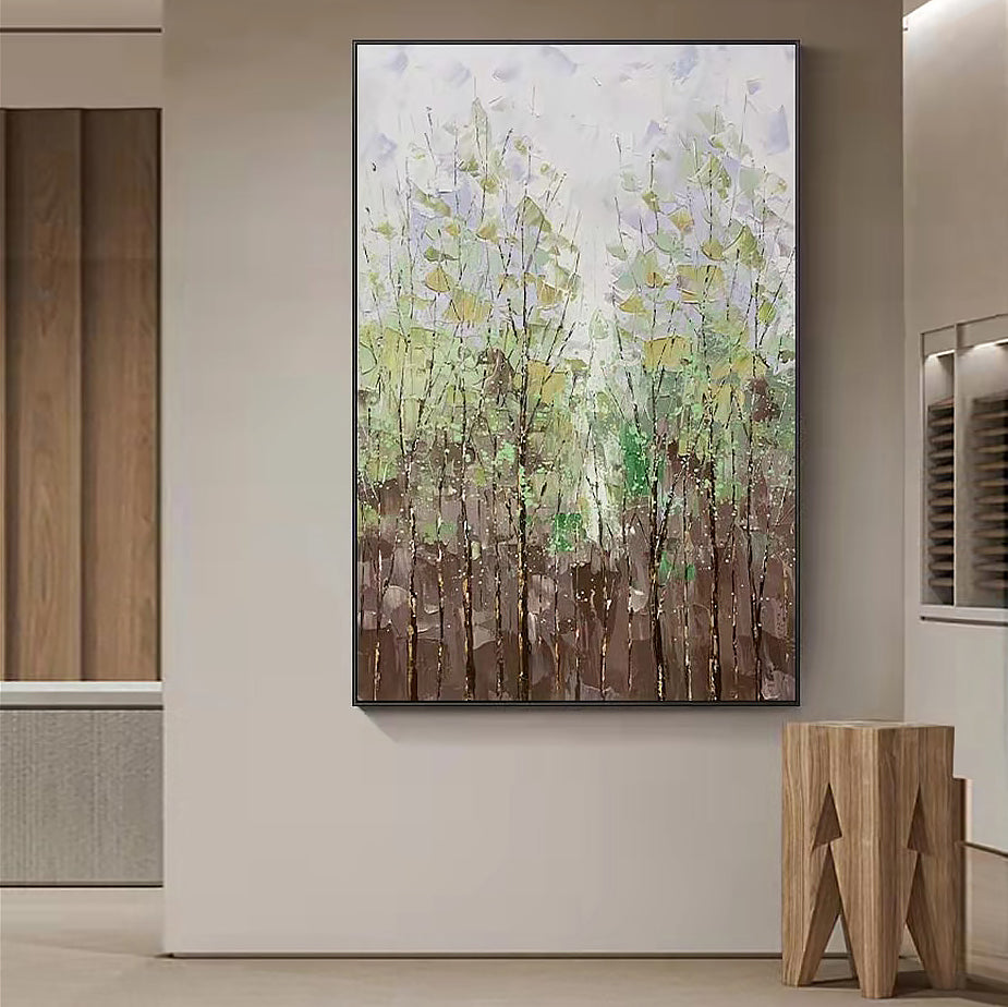 Hand-Painted Minimalist Wooded Acres on Canvas