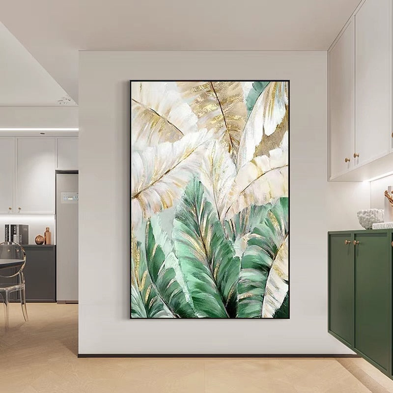 Hand-Painted Tropical Leaf Gold Foil Painting