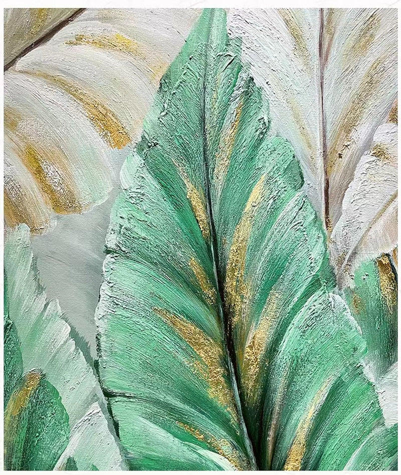 Hand-Painted Tropical Leaf Gold Foil Painting