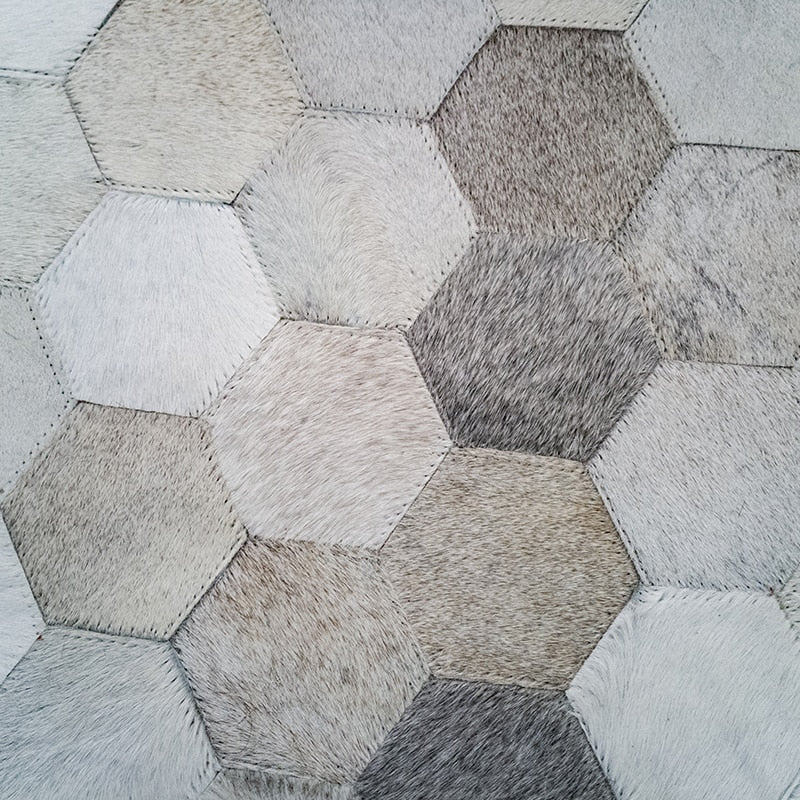 Hand Stitched Hex Patterned Round Cowhide Rug - Ideal Place Market