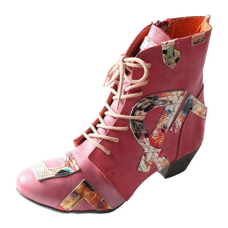 Hand Stitched Pebbled Cowhide Newspaper Appliqué Booties - Ideal Place Market