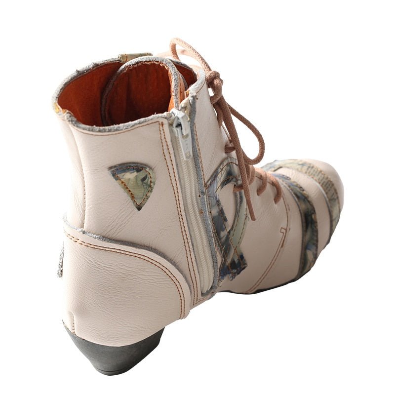 Hand Stitched Pebbled Cowhide Newspaper Appliqué Booties - Ideal Place Market