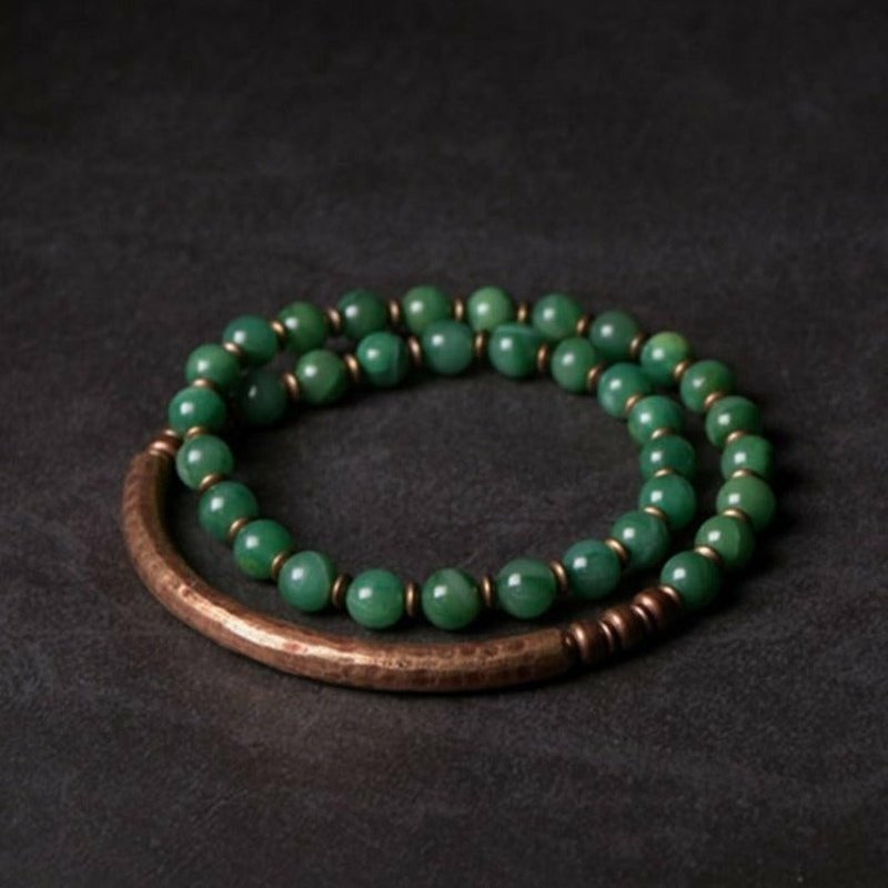 Handmade Africa Green & Red Jade Beaded Bracelet with Copper Sheath - Ideal Place Market