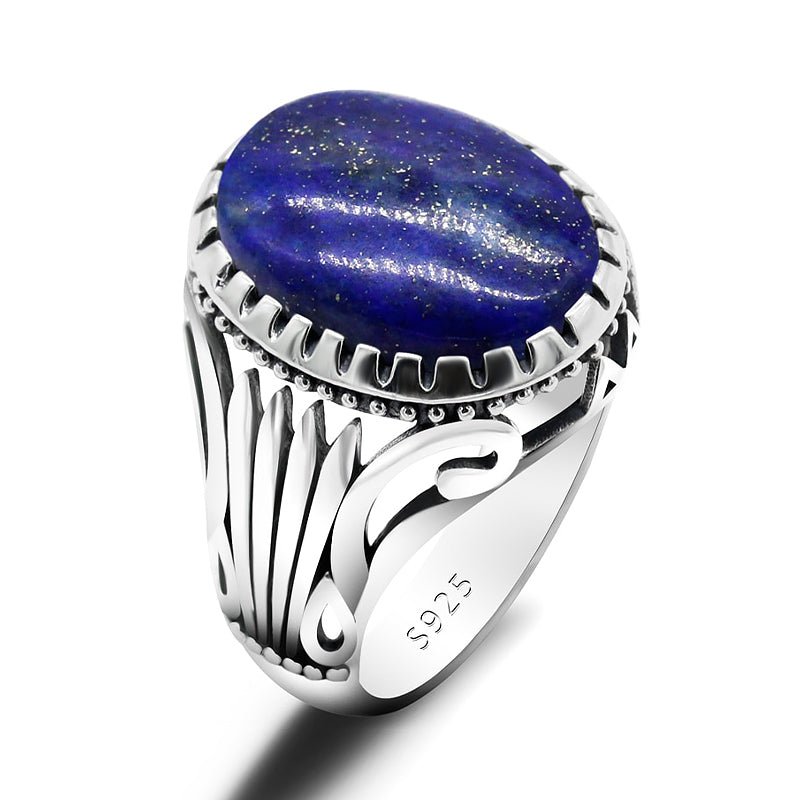 Handmade Blue Lapis Lazuli S925 Silver Men's Ring - Ideal Place Market