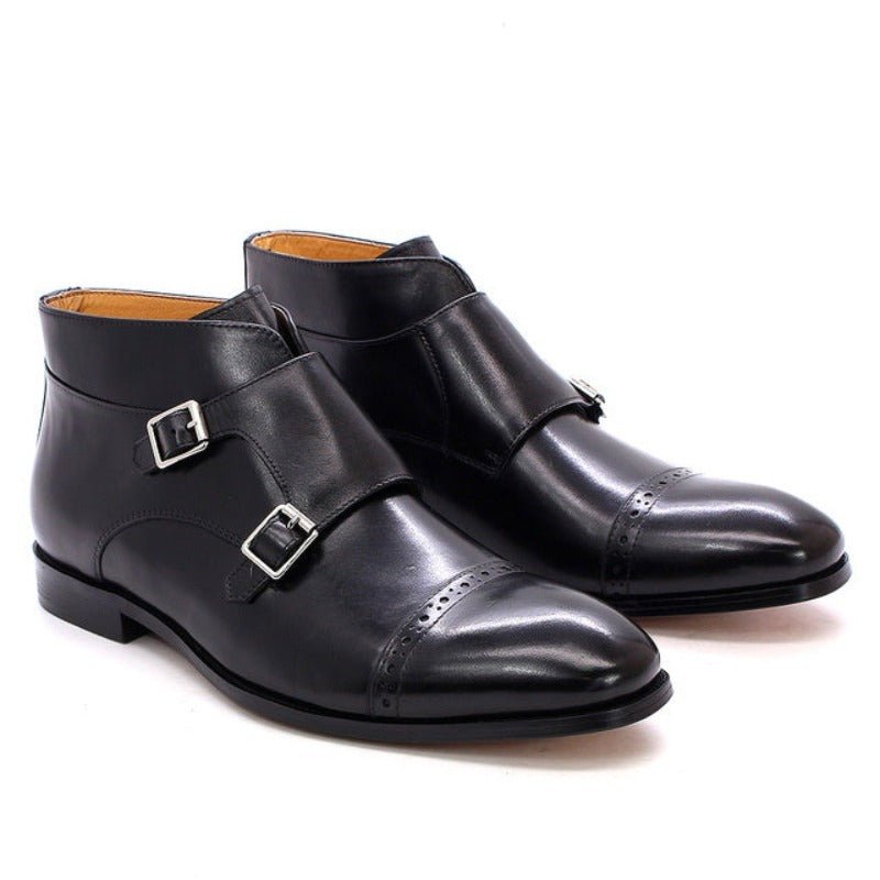 Handmade Buckle-Up Leather Ankle Boots for Men - Ideal Place Market