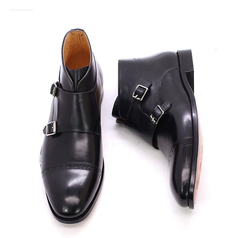 Handmade Buckle-Up Leather Ankle Boots for Men - Ideal Place Market