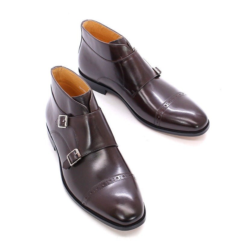 Handmade Buckle-Up Leather Ankle Boots for Men - Ideal Place Market