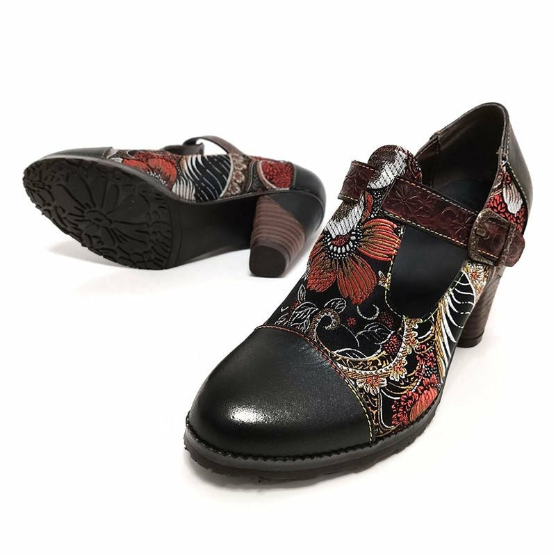 Handmade Embroidered Round Toe Leather Shoes - Ideal Place Market