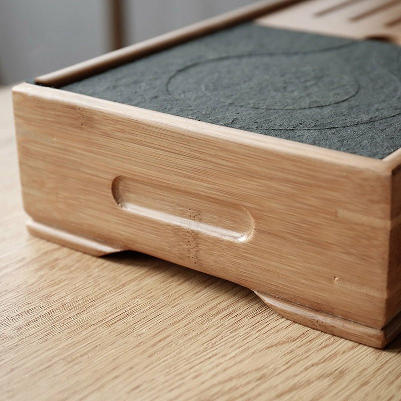 Handmade & Etched Black Stone and Bamboo Japanese Tea Tray - Ideal Place Market