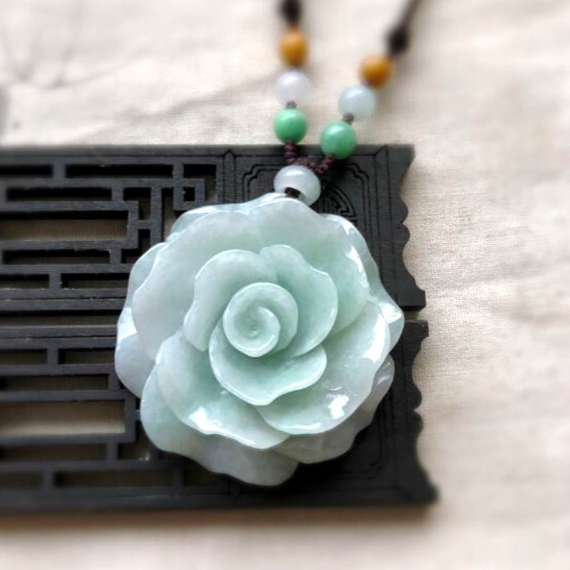 Handmade Jade Rose Pendant & Beaded Necklace - Ideal Place Market