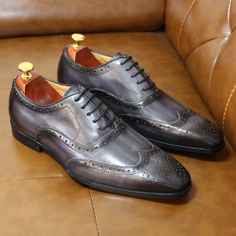 Handmade Men's Cowhide Wingtip Oxford Shoes - Ideal Place Market