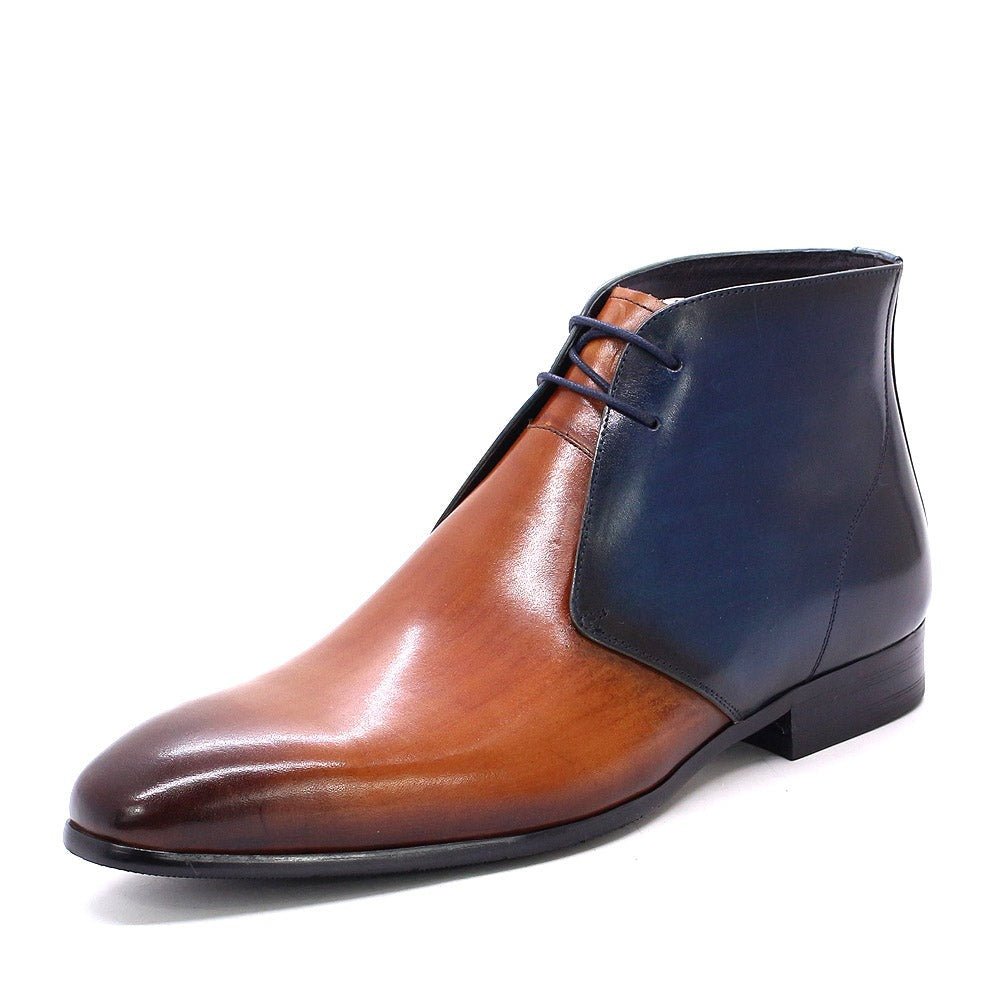 Handmade Midnight Blue & Brown Lace-Up Leather Chukka Boots - Ideal Place Market