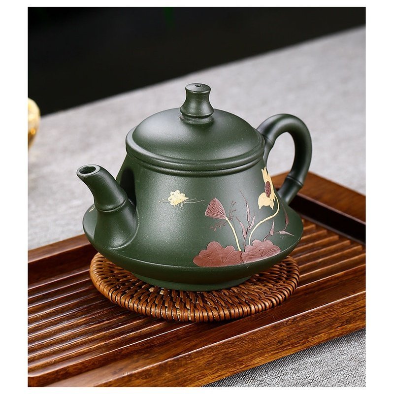 Handmade & Painted Ore Green Yixing Teapot 230ml - Ideal Place Market