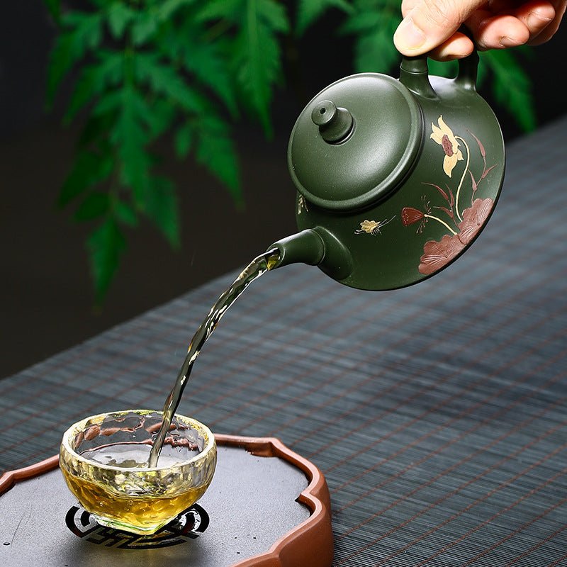 Handmade & Painted Ore Green Yixing Teapot 230ml - Ideal Place Market