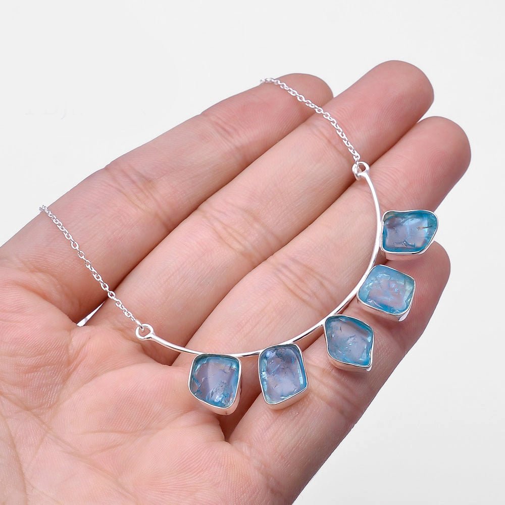 Handmade Rough Blue Apatite S925 Necklace - Ideal Place Market