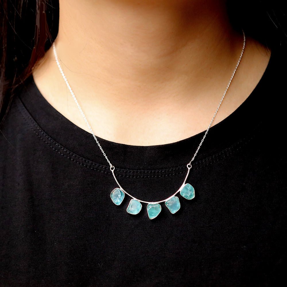 Handmade Rough Blue Apatite S925 Necklace - Ideal Place Market