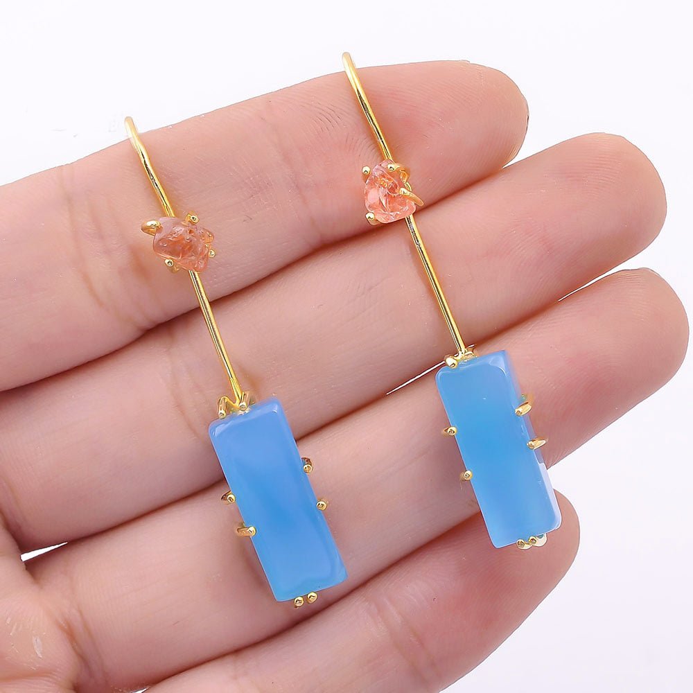 Handmade Rough Red Spinel & Blue Chalcedony Drop Earrings - Ideal Place Market