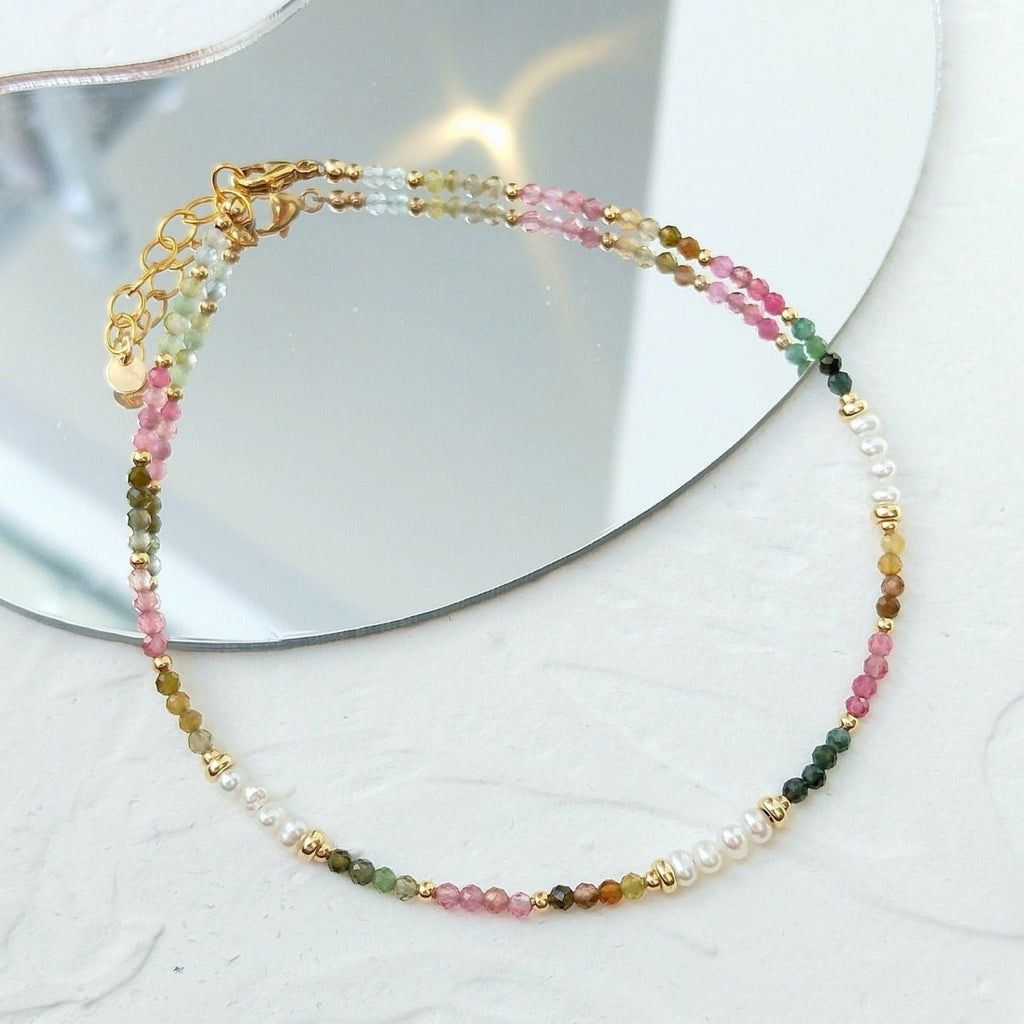 Handmade Tourmaline & Freshwater Pearl 14k Gold Filled Anklet - Ideal Place Market