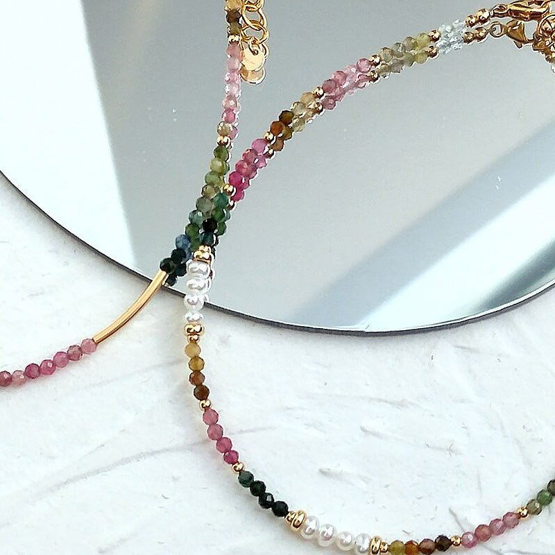 Handmade Tourmaline & Freshwater Pearl 14k Gold Filled Anklet - Ideal Place Market