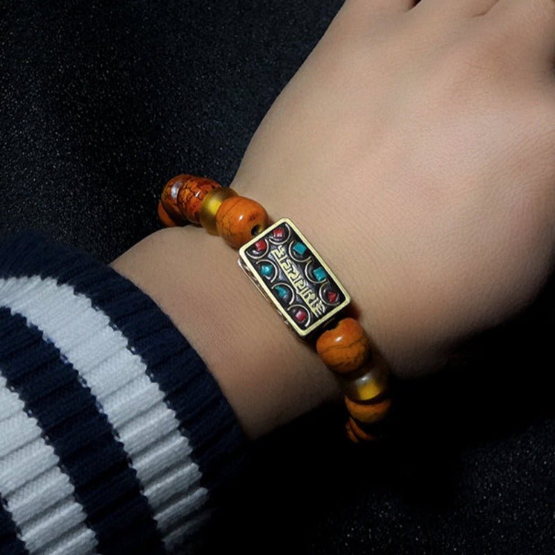 Handmade Yak Bone Bracelet with Bronze Mantra Charm - Ideal Place Market