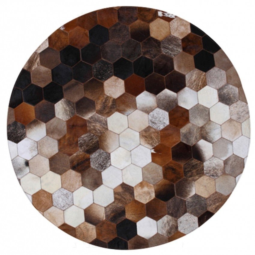 Hexed-Out Round Genuine Cowhide Rug - Ideal Place Market