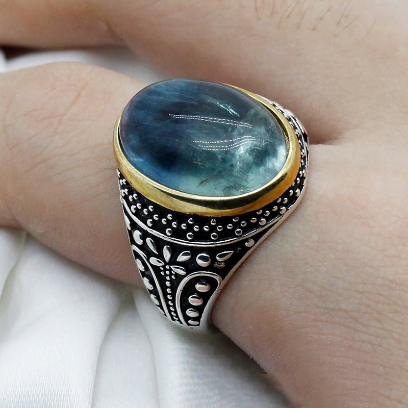 Ice Blue Natural Flourite in Handcrafted S925 Silver Ring - Ideal Place Market