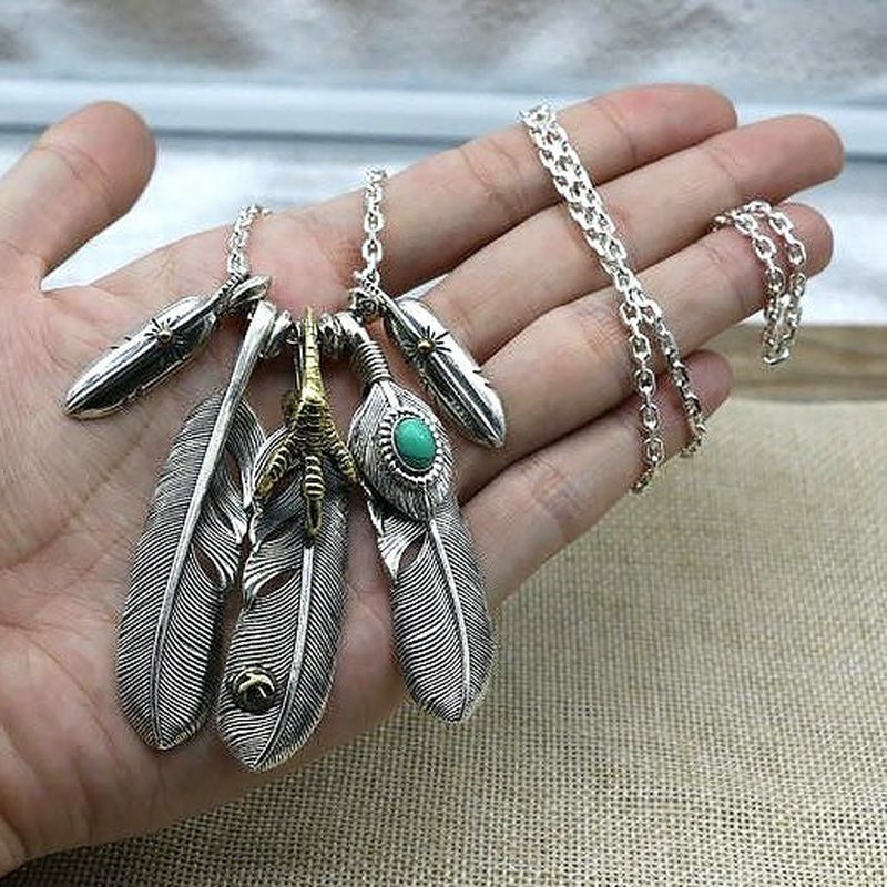 Iconic North American Eagle Feather Silver Necklace 50-75cm - Ideal Place Market