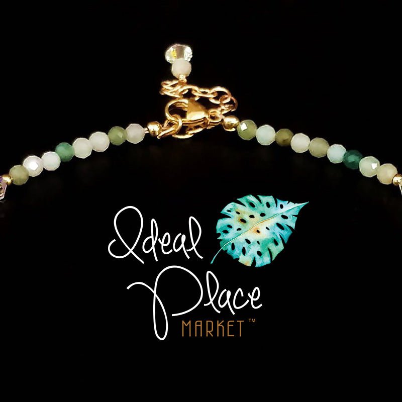 Imperial Jade & Austrian Crystal 14K Gold Filled Anklet - Ideal Place Market