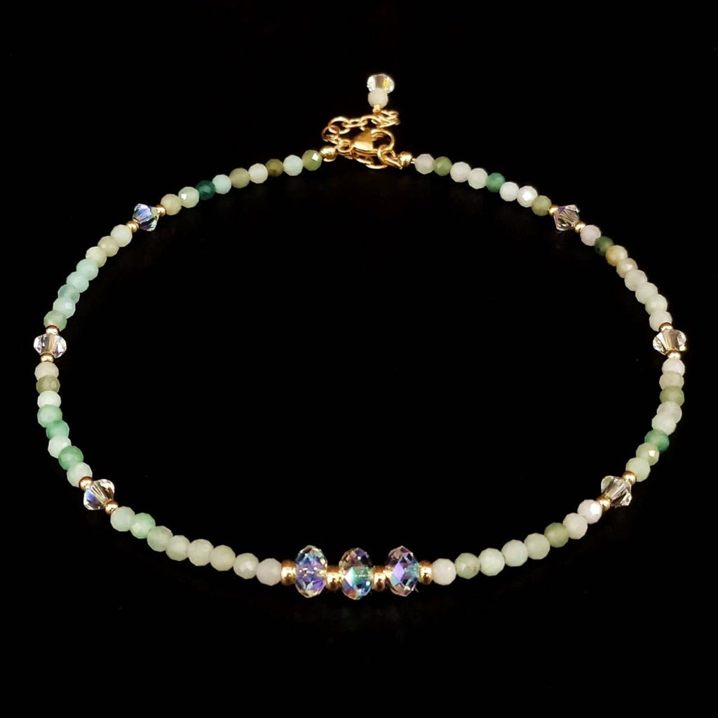 Imperial Jade & Austrian Crystal 14K Gold Filled Anklet - Ideal Place Market